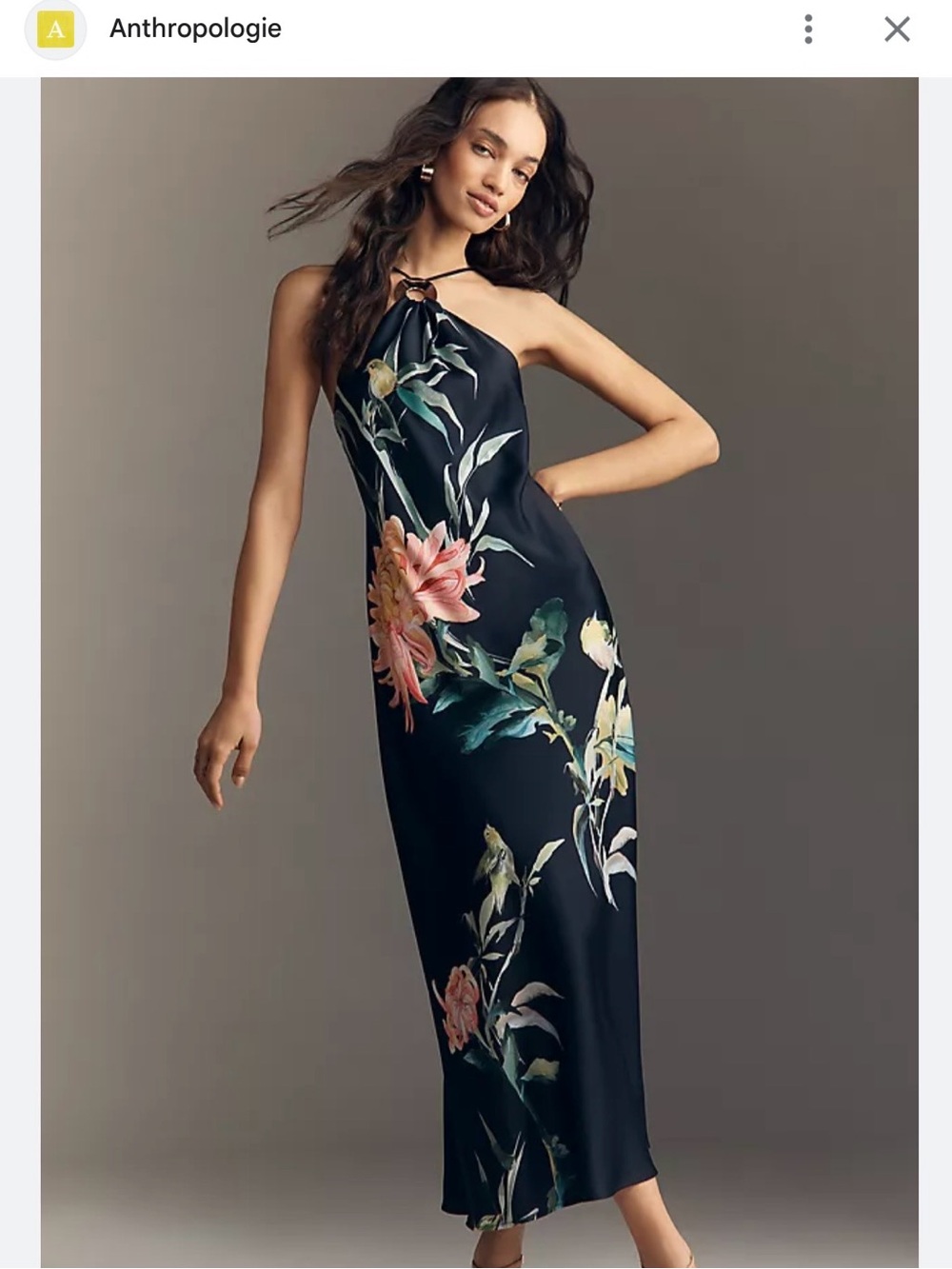 Anthropologie Navy One-Shoulder Floral Slip Dress